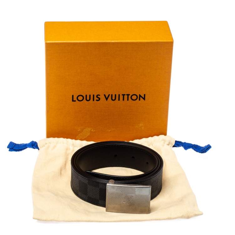 Pre Owned Louis Vuitton Damier Graphite Canvas Damier Plate Reversible Belt 95CM
