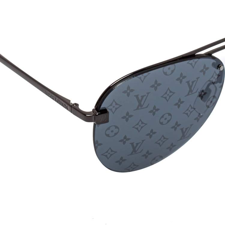 Pre Owned Louis Vuitton Gunmetal Tone/ Dark Grey Monogram Z1019W Clockwise Aviator Sunglasses