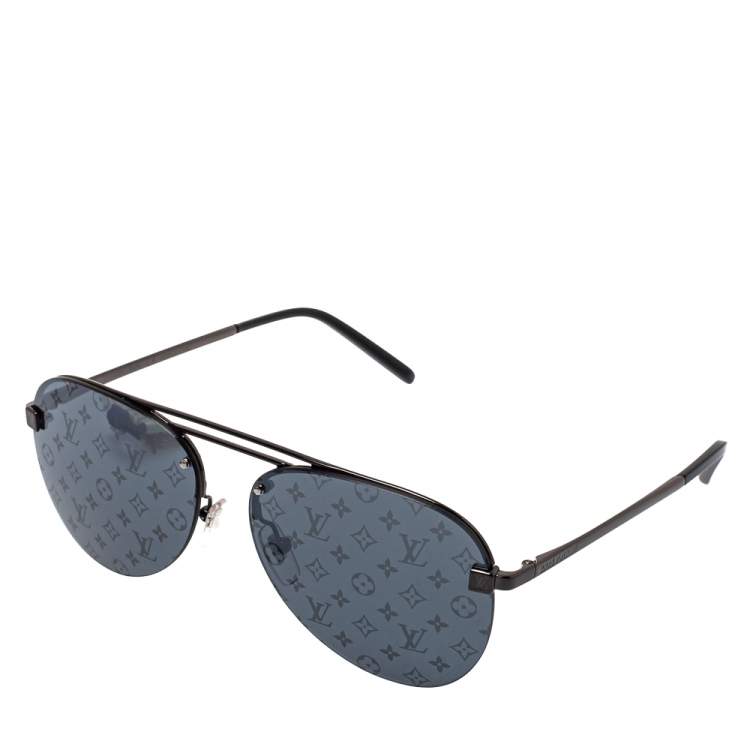 Pre Owned Louis Vuitton Gunmetal Tone/ Dark Grey Monogram Z1019W Clockwise Aviator Sunglasses