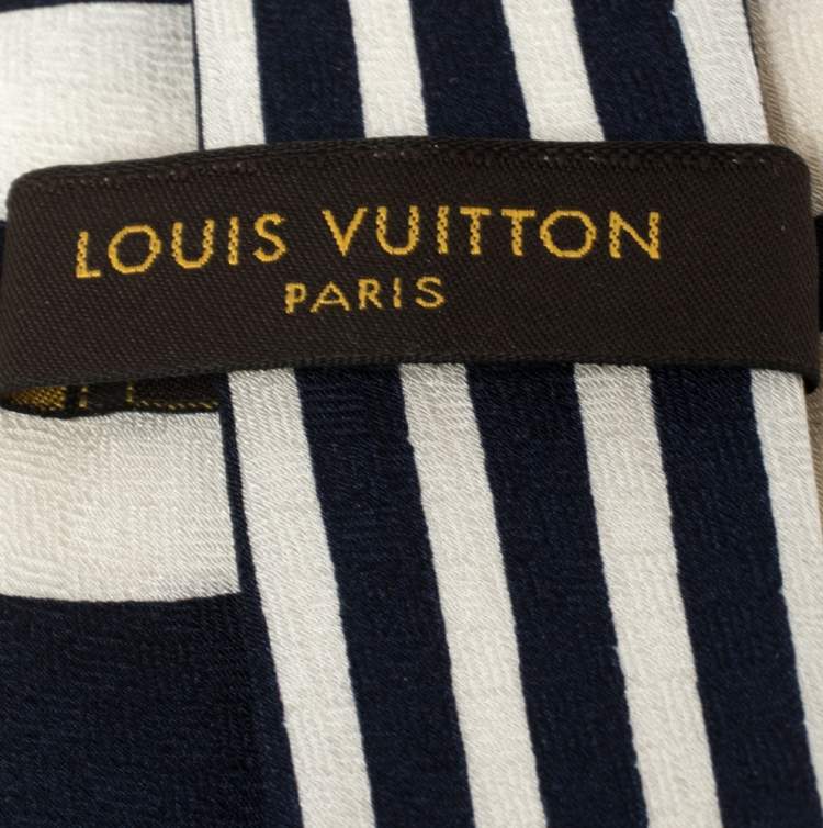 Pre Owned Louis Vuitton Navy Blue & White Striped Silk Tie