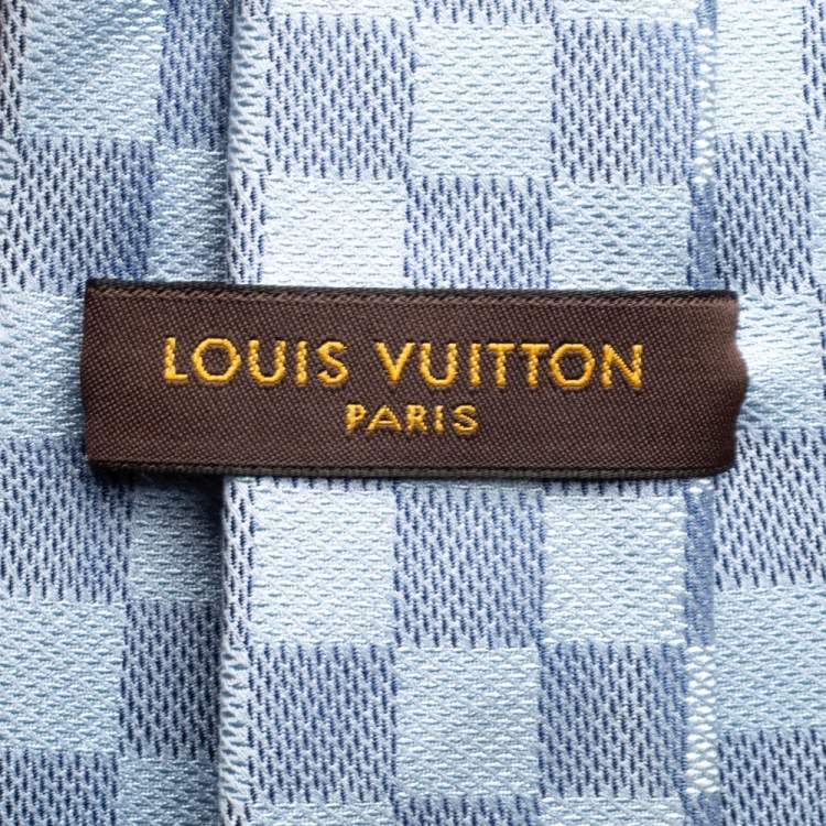 Pre Owned Louis Vuitton Blue Damier Ebene Silk Classic Tie