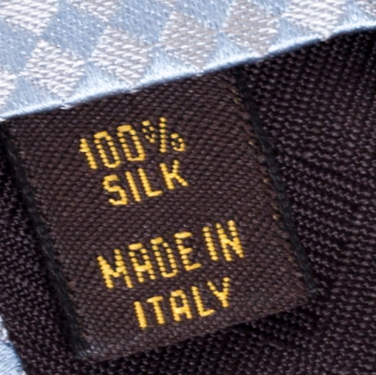 Pre Owned Louis Vuitton Pale Blue Micro Damier Striped Silk Tie