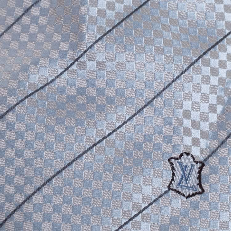 Louis Vuitton Pale Blue Micro Damier Striped Silk Tie Louis Vuitton