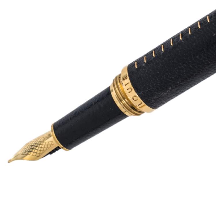 Pre Owned Louis Vuitton Black Leather Gold Tone Doc Fountain Pen