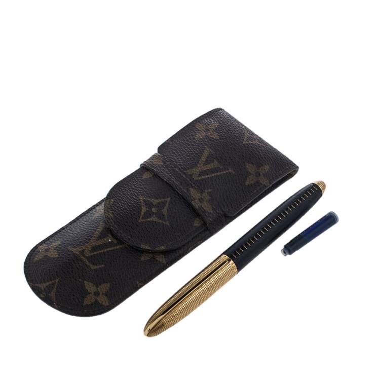 Pre Owned Louis Vuitton Black Leather Gold Tone Doc Fountain Pen