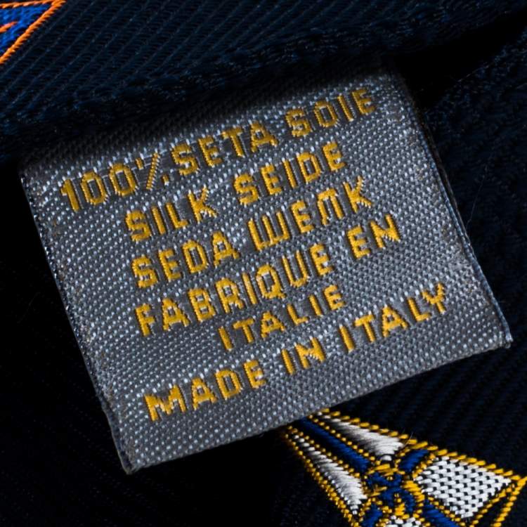 Pre Owned Louis Vuitton Navy Blue 2000 Cup Flag Embroidered Silk Tie