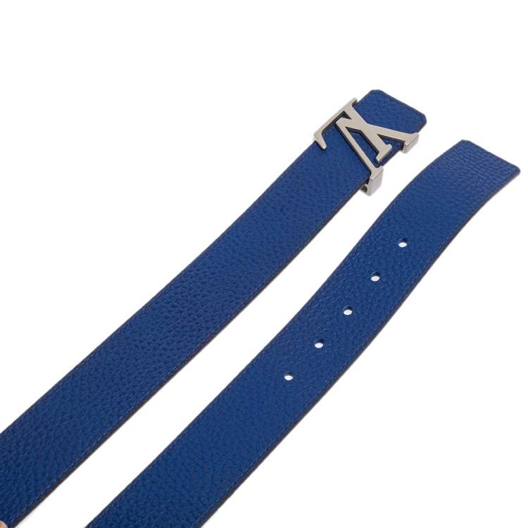 Pre Owned Louis Vuitton Blue Taurillon Leather LV Initiales Belt 90 CM