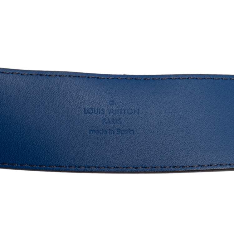 Pre Owned Louis Vuitton Blue Taurillon Leather LV Initiales Belt 90 CM
