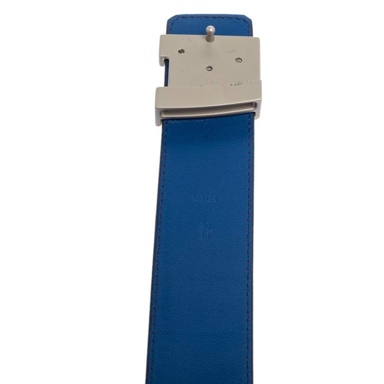 Pre Owned Louis Vuitton Blue Taurillon Leather LV Initiales Belt 90 CM