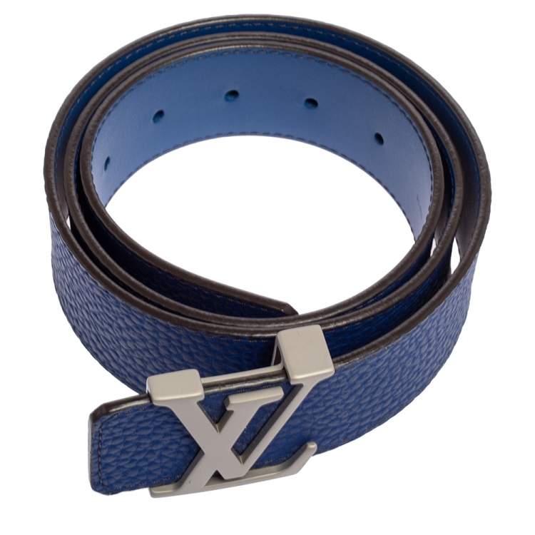 Pre Owned Louis Vuitton Blue Taurillon Leather LV Initiales Belt 90 CM
