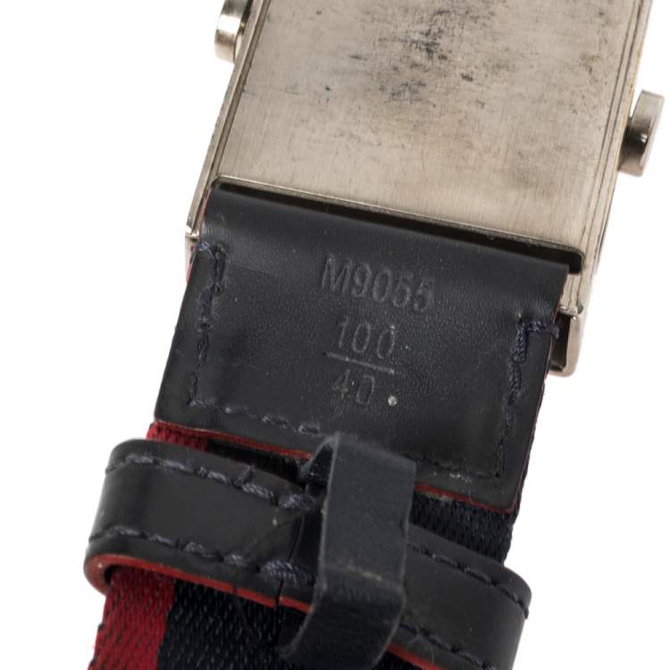 Pre Owned Louis Vuitton Navy Blue/Red Web Dynamo Buckle Belt 100 CM