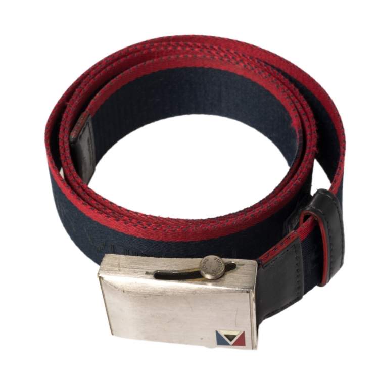 Pre Owned Louis Vuitton Navy Blue/Red Web Dynamo Buckle Belt 100 CM