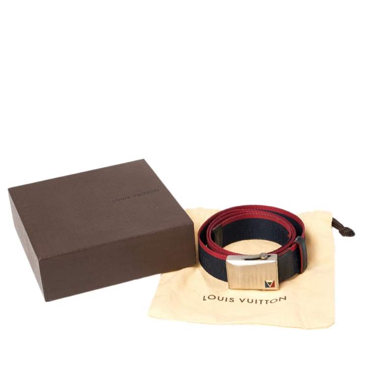 Pre Owned Louis Vuitton Navy Blue/Red Web Dynamo Buckle Belt 100 CM
