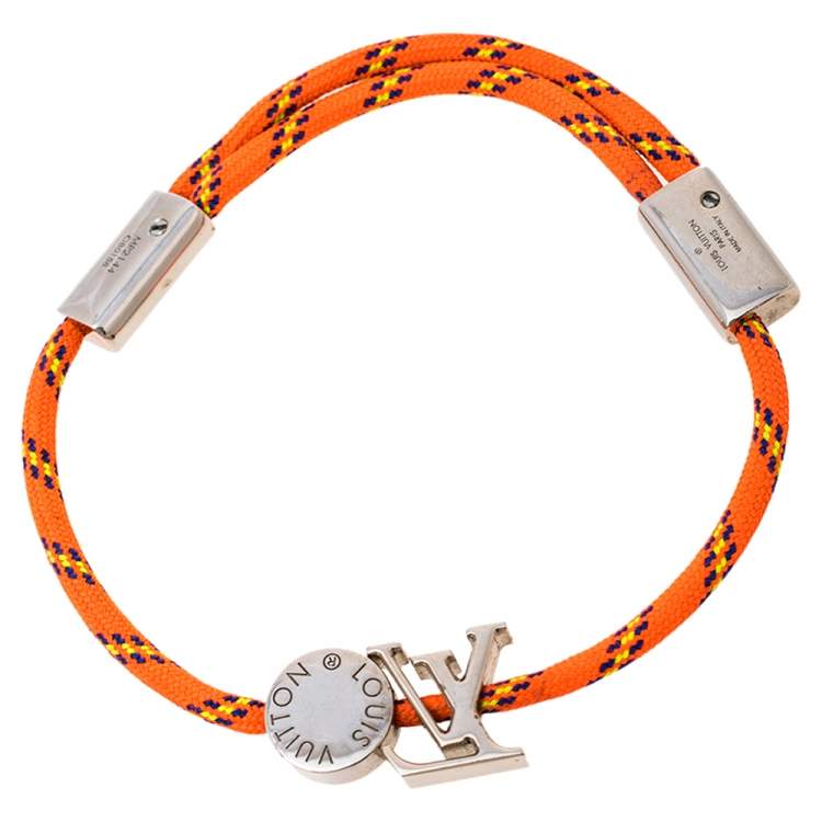 Pre Owned Louis Vuitton Fluo Neon Silver Tone Adjustable Cord Bracelet
