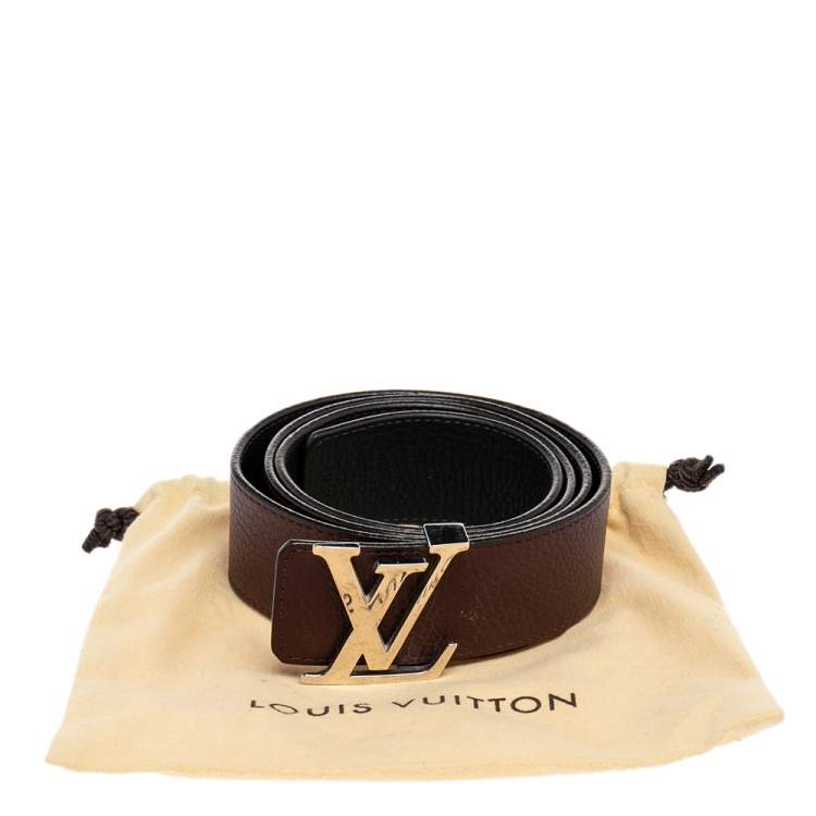 Pre Owned Louis Vuitton Brown /Black Leather Reversible Initiales Belt Size 95CM