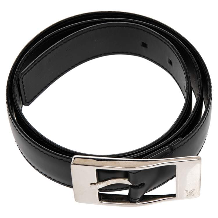 Pre Owned Louis Vuitton Black Leather Ceinture Mirage Belt 85CM