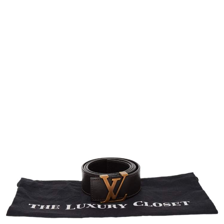 Pre Owned Louis Vuitton Brown Taurillon Leather LV Initiales Belt Size 85CM