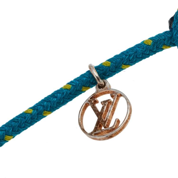 Pre Owned Louis Vuitton x UNICEF Lockit Blue Cord Sterling Silver Charm Bracelet