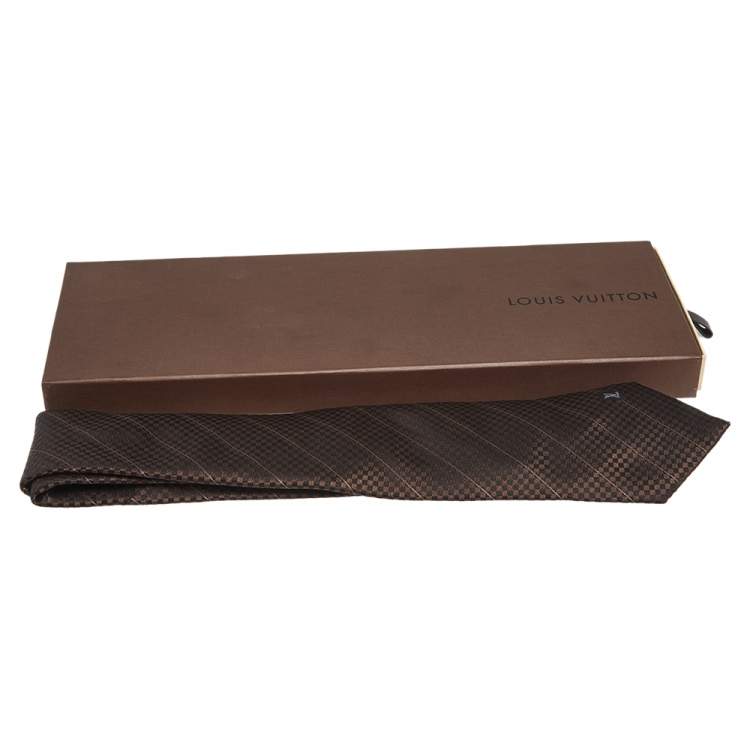 Pre Owned Louis Vuitton Brown Micro Damier Striped Silk Tie