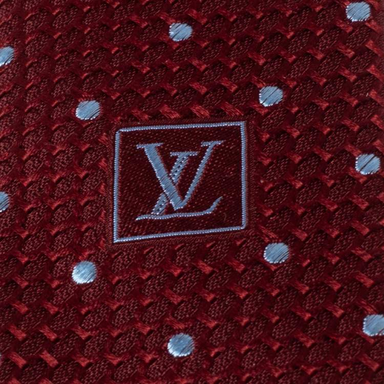 Pre Owned Louis Vuitton Red Polka Dotted Textured Silk Tie 