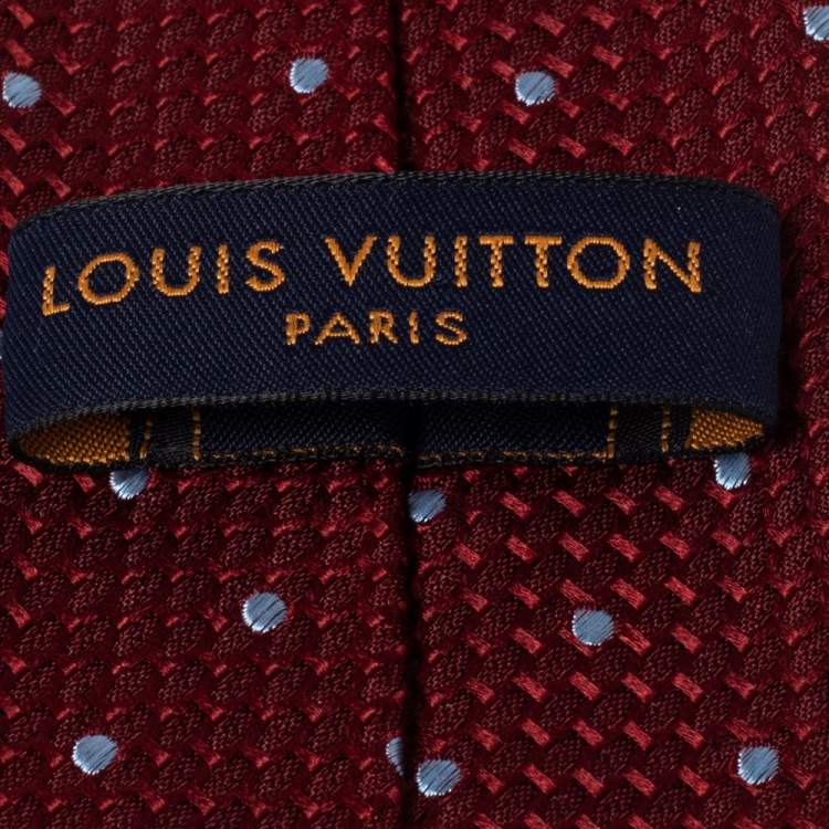 Pre Owned Louis Vuitton Red Polka Dotted Textured Silk Tie 