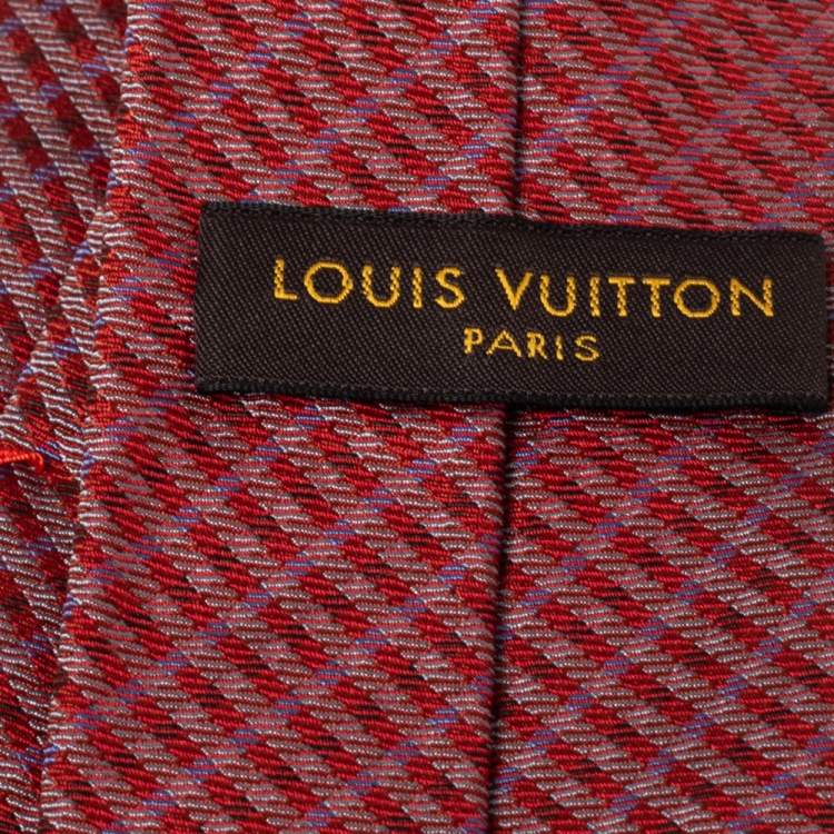 Pre Owned Louis Vuitton Red Diagonal Striped Silk Tie 