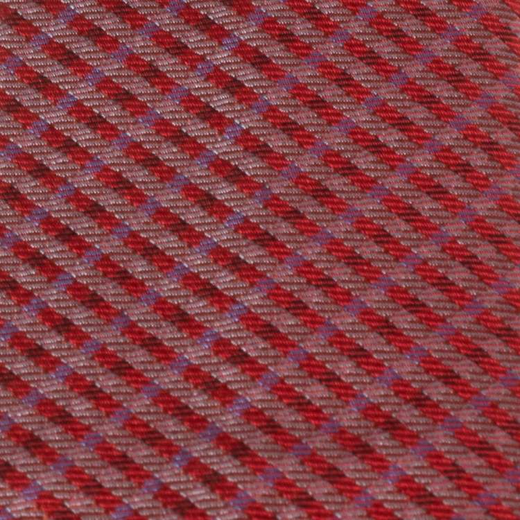 Pre Owned Louis Vuitton Red Diagonal Striped Silk Tie 