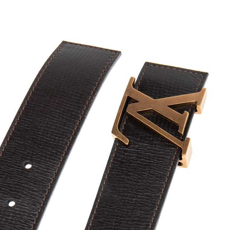 Pre Owned Louis Vuitton Brown Taurillon Leather LV Initiales Belt Size 95 CM