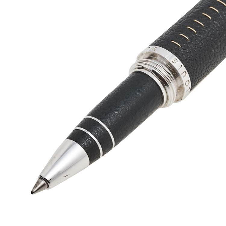 Pre Owned Louis Vuitton Black Leather Gold Tone Doc Rollerball Pen