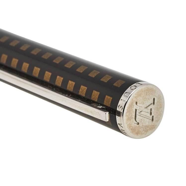 Pre Owned Louis Vuitton Jet Ligne Black Brown Check Lacquer Mechanical Pencil