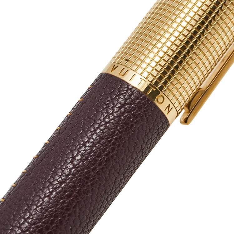 Pre Owned Louis Vuitton Burgundy Leather Gold Tone Doc Fountain Pen