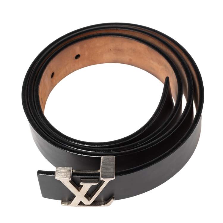 Pre Owned Louis Vuitton Black Leather LV Initiales Belt 95CM