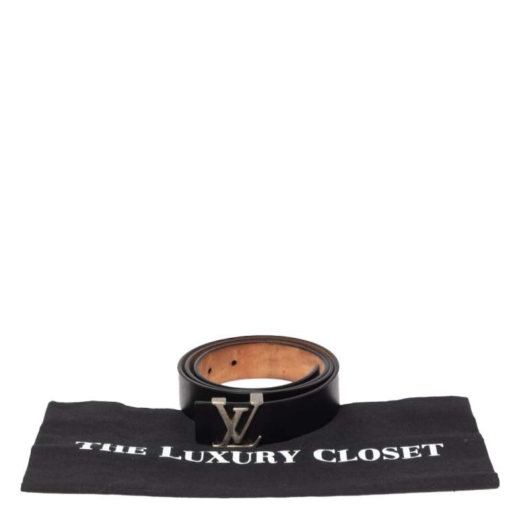 Pre Owned Louis Vuitton Black Leather LV Initiales Belt 95CM