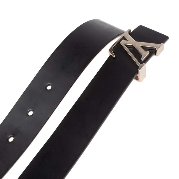 Pre Owned Louis Vuitton Black Leather LV Initiales Belt 95CM