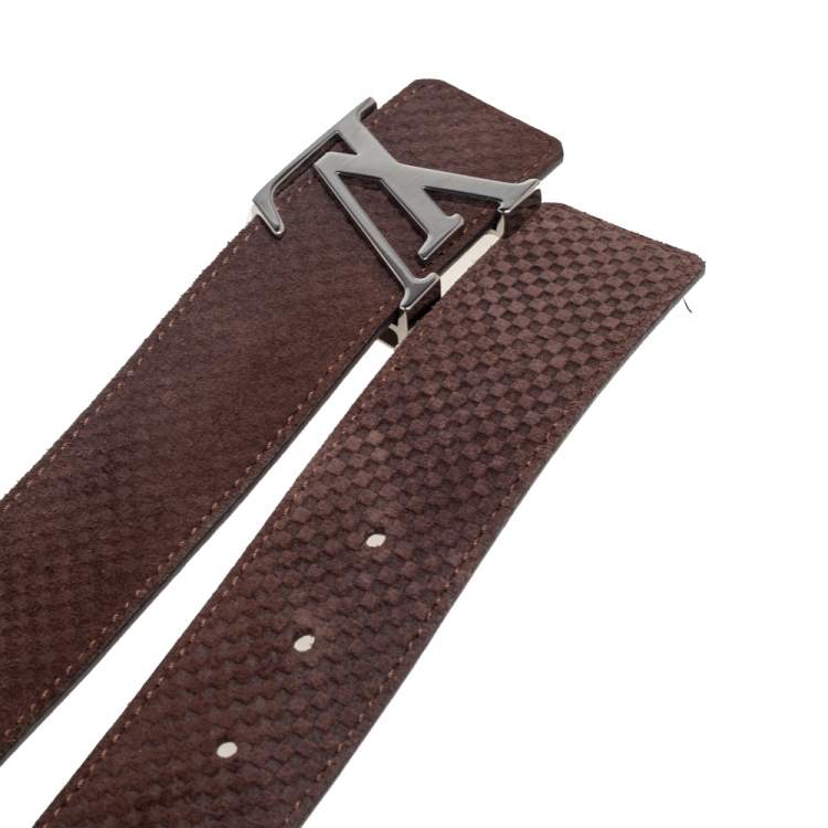 مملوكة مسبقًا Louis Vuitton Brown Mini Damier Suede LV Initiales Belt 95CM