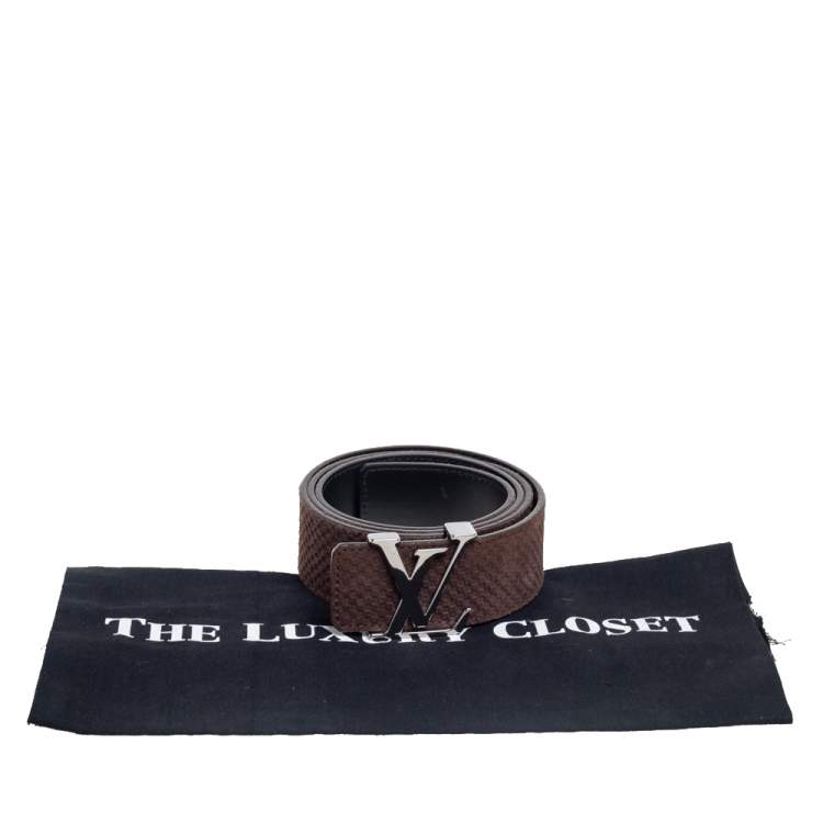 مملوكة مسبقًا Louis Vuitton Brown Mini Damier Suede LV Initiales Belt 95CM