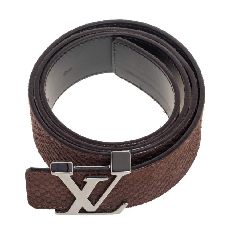 مملوكة مسبقًا Louis Vuitton Brown Mini Damier Suede LV Initiales Belt 95CM