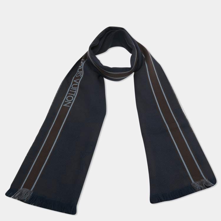 Pre Owned Louis Vuitton Navy Blue Damier Geant Wool Messager Scarf 