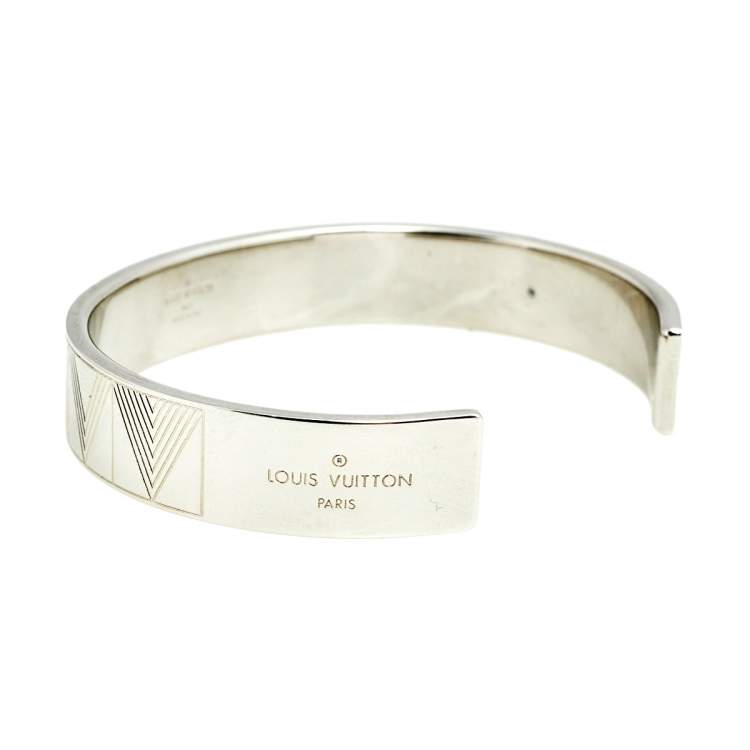 Pre Owned Louis Vuitton Silver Tone Shadow V Open Cuff Bracelet