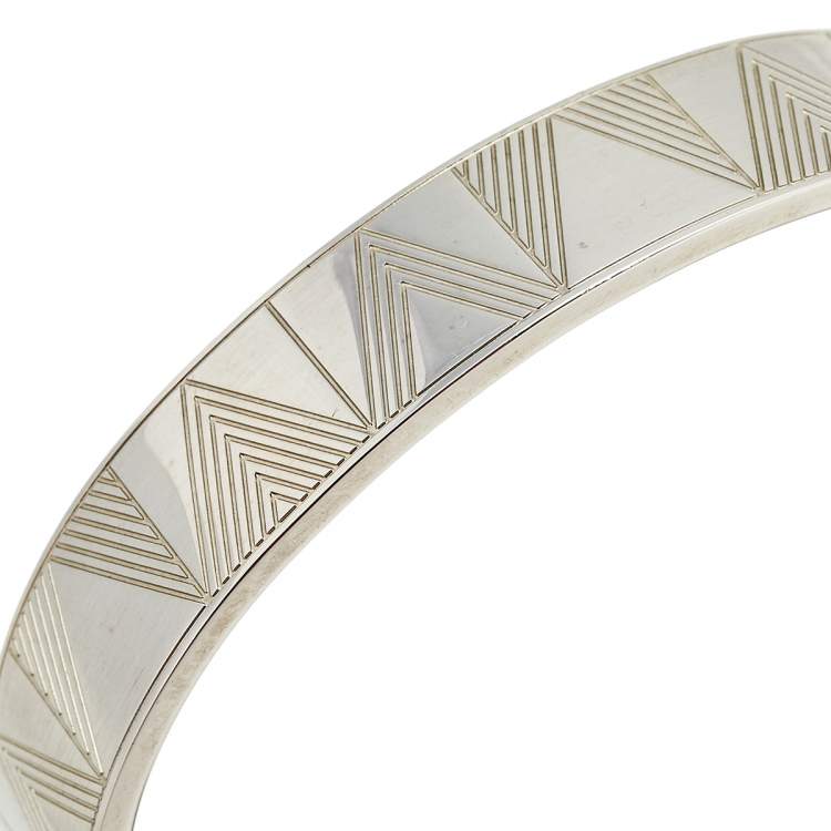 Pre Owned Louis Vuitton Silver Tone Shadow V Open Cuff Bracelet