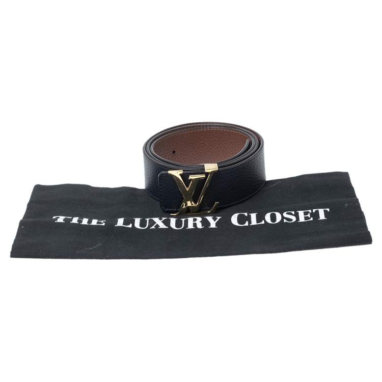 Pre Owned Louis Vuitton Dark Navy Blue/Brown Leather Reversible Initiales Belt Size 95