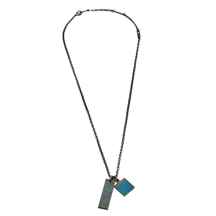 Pre Owned Louis Vuitton Damier Color Palladium Plated Pendant Necklace