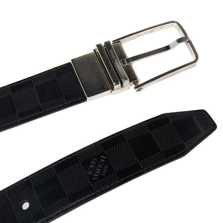 Pre Owned Louis Vuitton Black Damier Embossed Leather Reversible Boston Belt 95CM