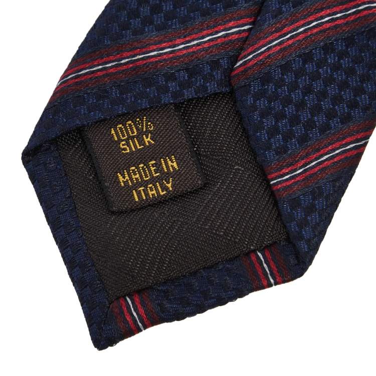Pre Owned Louis Vuitton Blue & Red Diagonal Striped Silk Tie