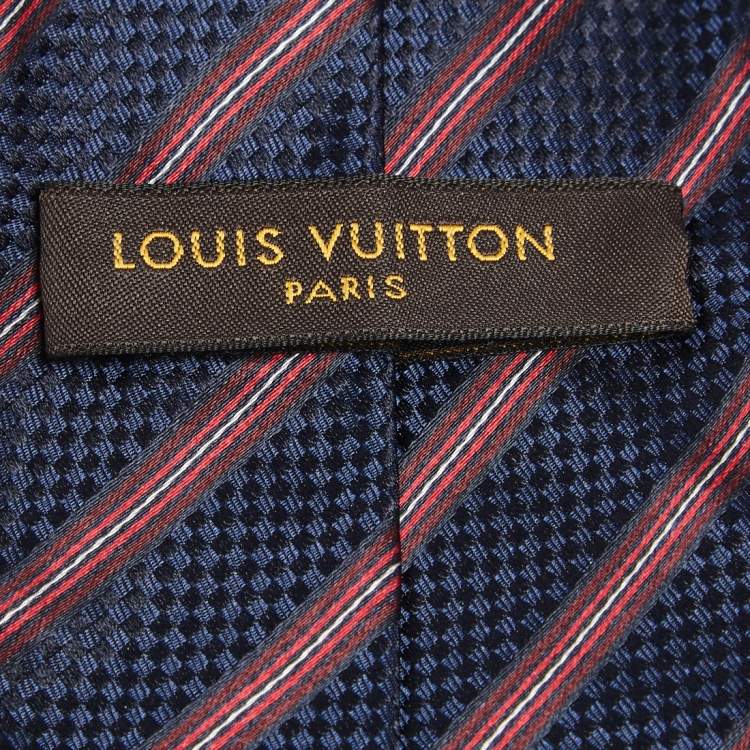 Pre Owned Louis Vuitton Blue & Red Diagonal Striped Silk Tie