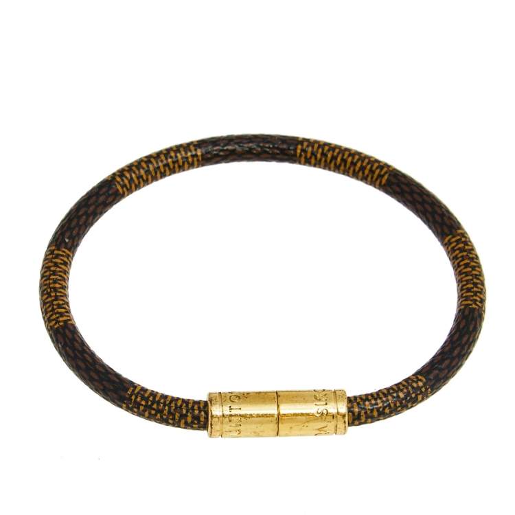 Pre Owned Louis Vuitton Keep It Damier Ebene Canvas Gold Tone Bracelet