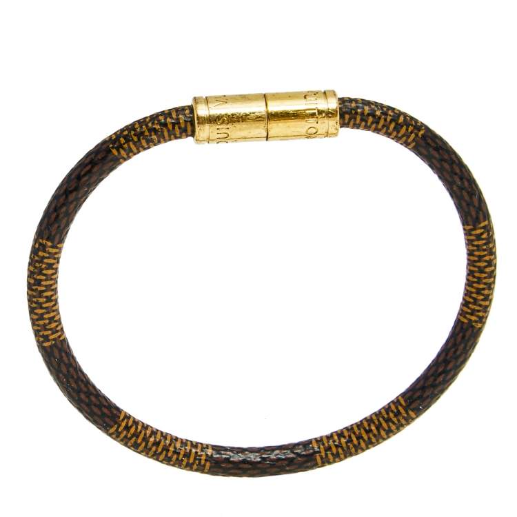 Pre Owned Louis Vuitton Keep It Damier Ebene Canvas Gold Tone Bracelet