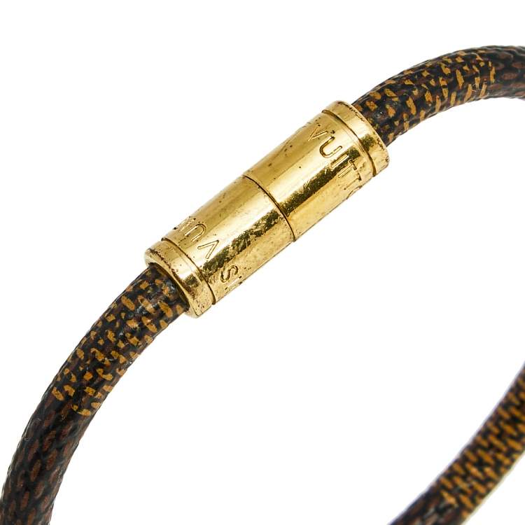 Pre Owned Louis Vuitton Keep It Damier Ebene Canvas Gold Tone Bracelet