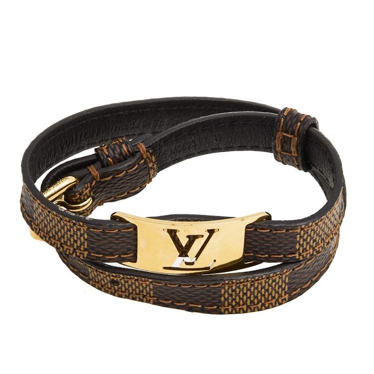 Pre Owned Louis Vuitton Sign It Damier Canvas Double Wrap Bracelet 19