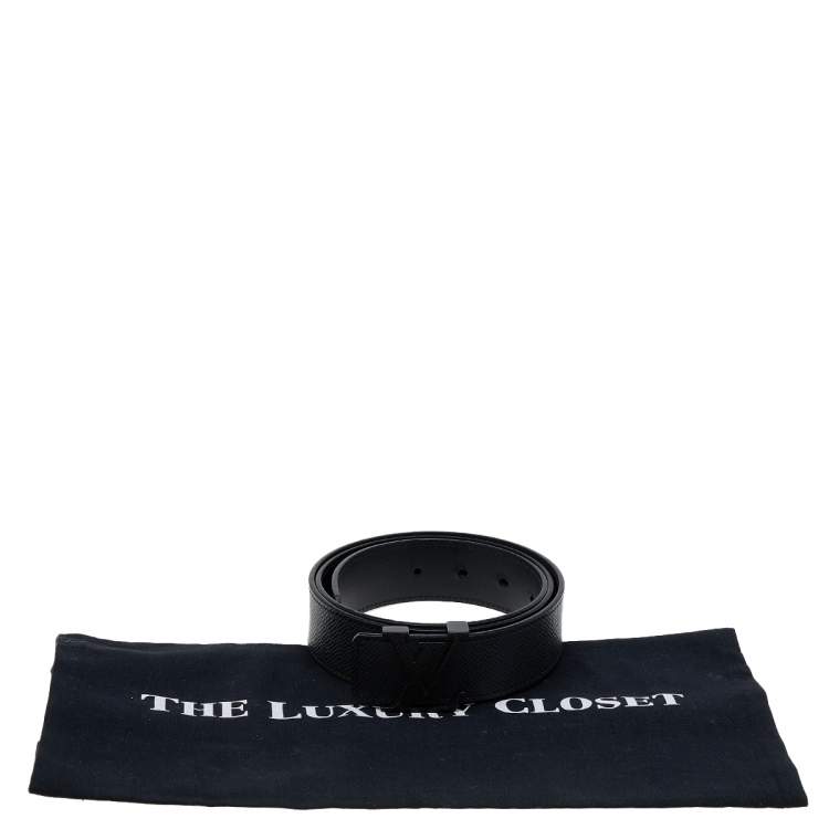 Pre Owned Louis Vuitton Black Taiga Leather LV Initiales Belt 90 CM
